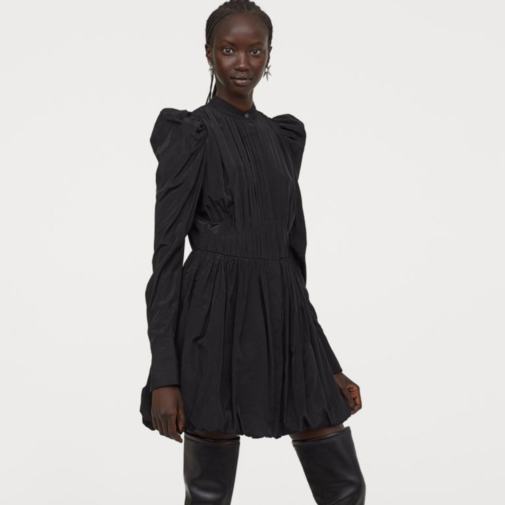 H&M Studio Collection Black Short Cocktail Dress Balloon‎ skirt Puff Sleeves 12